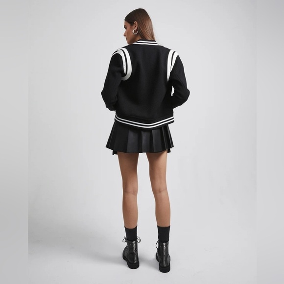 NWT Road to Awe RtA OPHELIE VARSITY JACKET Black white sz Large - Picture 8 of 8